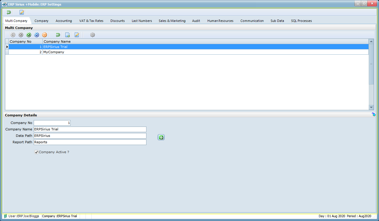 ERP Settings-MultiCompany
