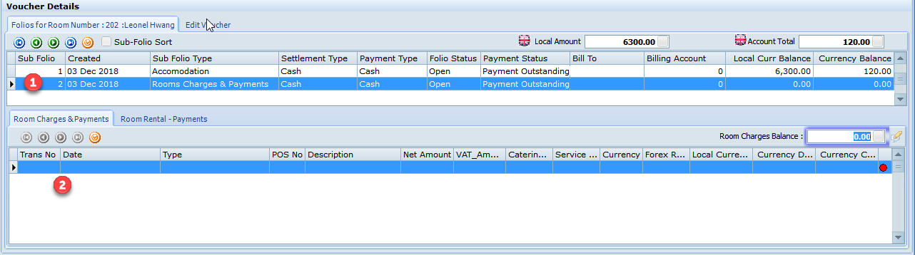 Vouchers Folio Room Charges