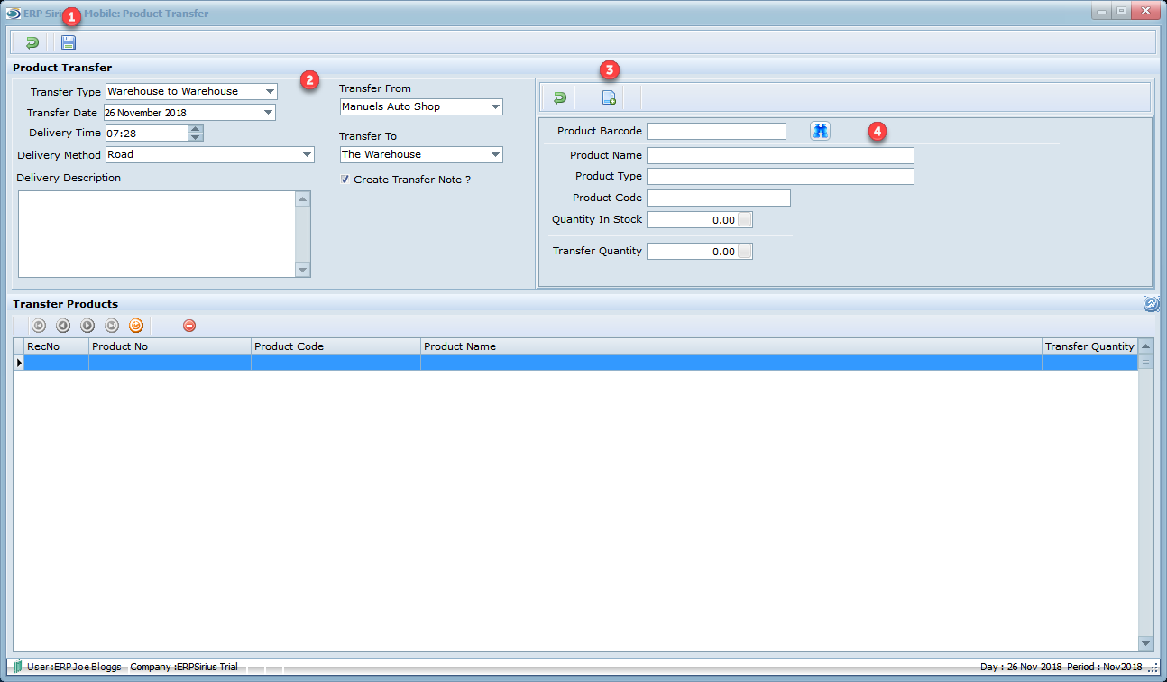 Product Transfer-Enter Items